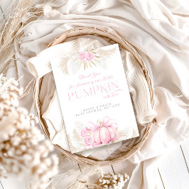 Roze Pompoen Meisje Bloemen Bow Baby shower Bedankkaart