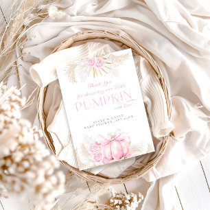 Roze Pompoen Meisje Bloemen Bow Baby shower Bedankkaart