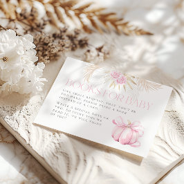 Roze Pompoen Meisje Bloemen Bow Baby shower Boek Informatiekaartje