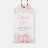 Roze Pompoen Meisje Bloemen Bow Baby shower Cadeaulabel (Voorkant)