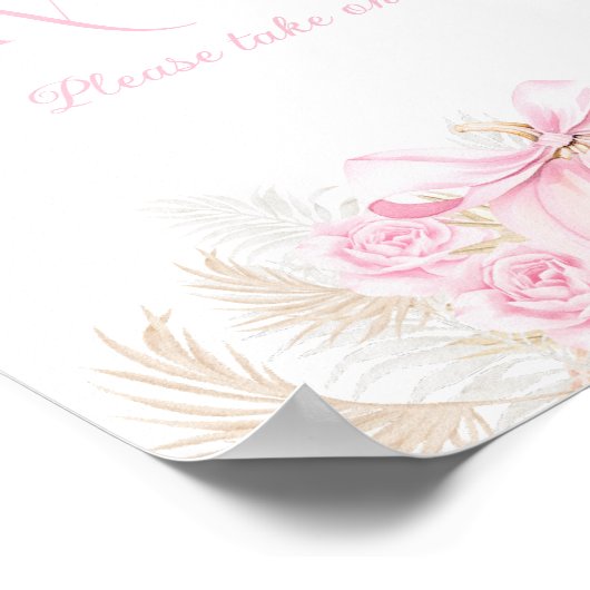 Roze Pompoen Meisje Bloemen Bow Baby shower Favori Poster (Hoek)
