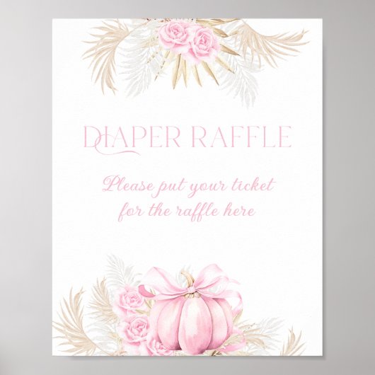 Roze Pompoen Meisje Bloemen Bow Baby shower Luier Poster (Voorkant)