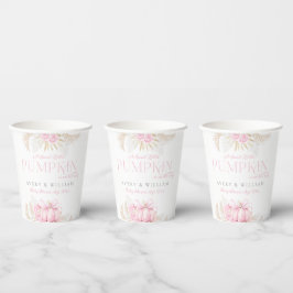 Roze Pompoen Meisje Bloemen Bow Baby shower Papieren Bekers