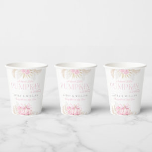Roze Pompoen Meisje Bloemen Bow Baby shower Papieren Bekers