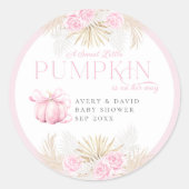 Roze Pompoen Meisje Bloemen Bow Baby shower Ronde Sticker (Voorkant)