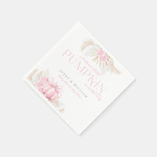 Roze Pompoen Meisje Bloemen Bow Baby shower Servet (Hoek)