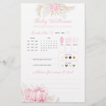 Roze Pompoen Meisje Bloemen Bow Baby shower Spel