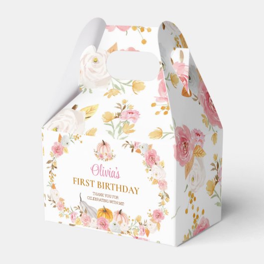 Roze pompoen meisje eerste verjaardag gunstbox bedankdoosjes (Voorkant Zijde)