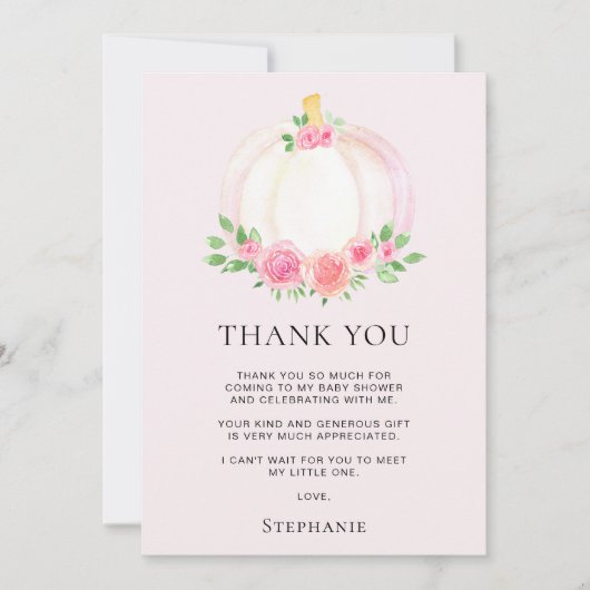 Roze Pompoen Meisjes Herfst Baby shower Bedankt (Voorkant)