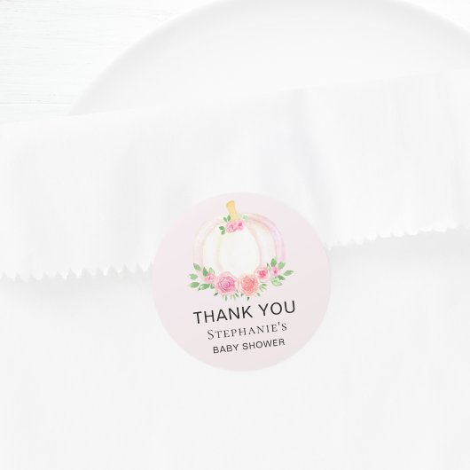 Roze Pompoen Meisjes Herfst Baby shower Bedankt Ronde Sticker