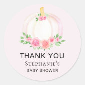 Roze Pompoen Meisjes Herfst Baby shower Bedankt Ronde Sticker (Voorkant)