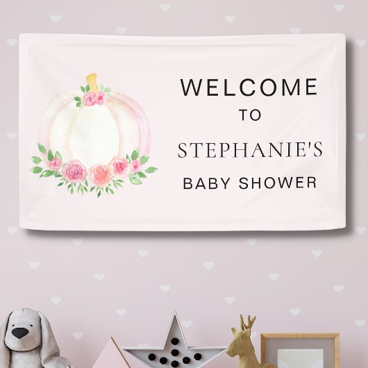 Roze Pompoen Meisjes Herfst Baby shower Welkom Spandoek