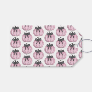 Roze Pompoen met zwarte strik Cadeaulabel