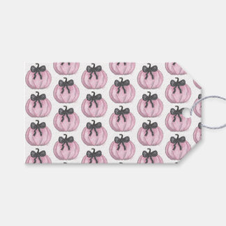 Roze Pompoen met zwarte strik Cadeaulabel