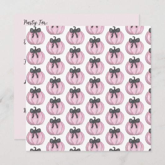 Roze pompoen met zwarte strik kaart (Voorkant / Achterkant)