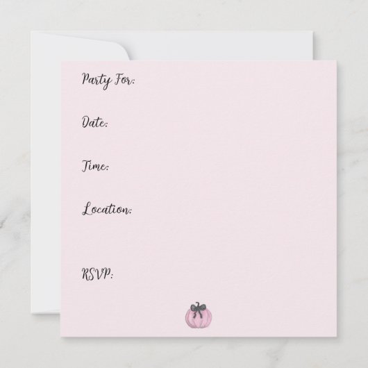 Roze pompoen met zwarte strik kaart (Achterkant)