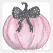 Roze Pompoen met zwarte strik Vierkante Sticker (Voorkant)