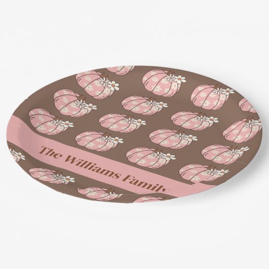 Roze Pompoen Oogst Thanksgiving Diner Papieren Bordje (Gekanteld)