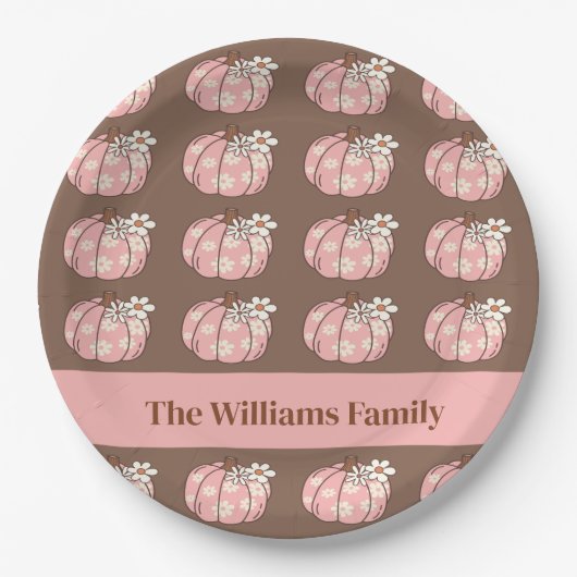 Roze Pompoen Oogst Thanksgiving Diner Papieren Bordje (Voorkant)