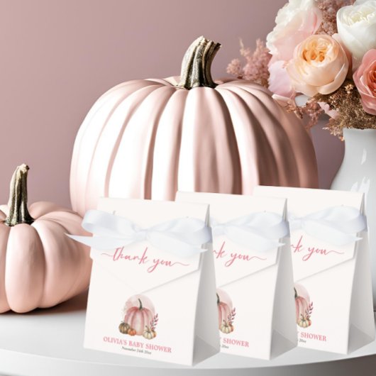 Roze pompoen op haar weg Herfst meisje Baby shower Bedankdoosjes