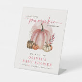 Roze pompoen op haar weg Meisje Baby shower Welkom Reclamebord Met Voetstuk (Voorkant)