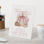 Roze pompoen op haar weg Meisje Baby shower Welkom Reclamebord Met Voetstuk (Insitu)