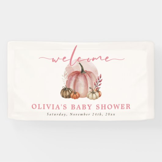 Roze pompoen op haar weg Meisje Baby shower Welkom Spandoek (Horizontaal)