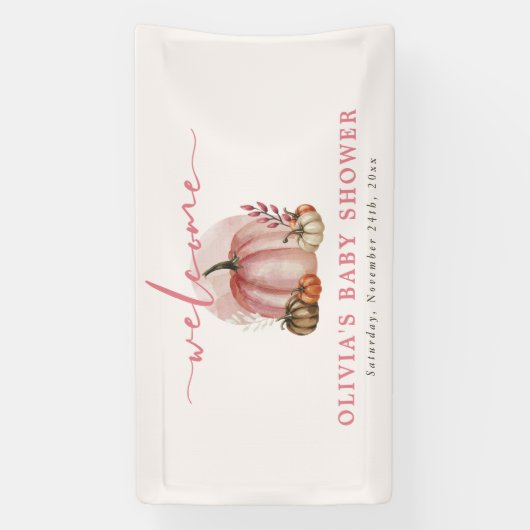 Roze pompoen op haar weg Meisje Baby shower Welkom Spandoek (Verticaal)