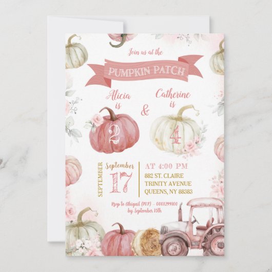 Roze Pompoen Patch Verjaardag Meisjes Gezamenlijke Kaart (Voorkant)