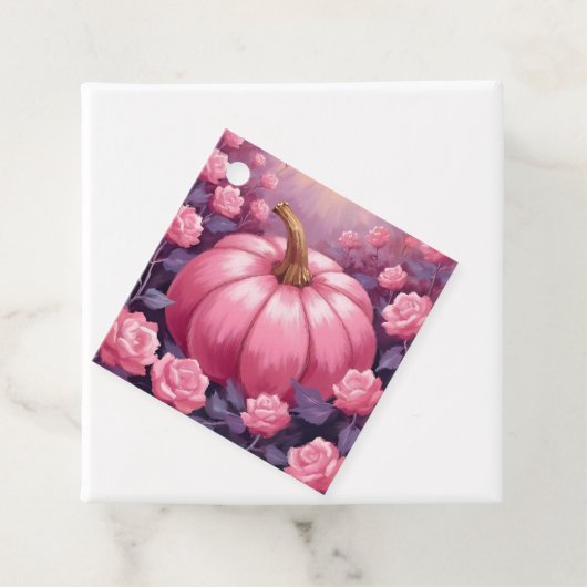 Roze Pompoen Roos Bloemen Halloween Thanksgiving Bedankjes Labels (In situ)