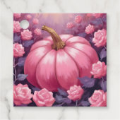 Roze Pompoen Roos Bloemen Halloween Thanksgiving Bedankjes Labels (Voorkant)
