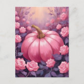 Roze Pompoen Roos Bloemen Halloween Thanksgiving Feestdagenkaart (Voorkant)
