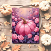 Roze Pompoen Roos Bloemen Halloween Thanksgiving Feestdagenkaart
