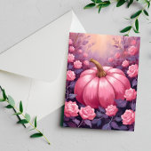Roze Pompoen Roos Bloemen Halloween Thanksgiving Feestdagenkaart
