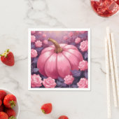 Roze Pompoen Roos Bloemen Halloween Thanksgiving Servet (Insitu)