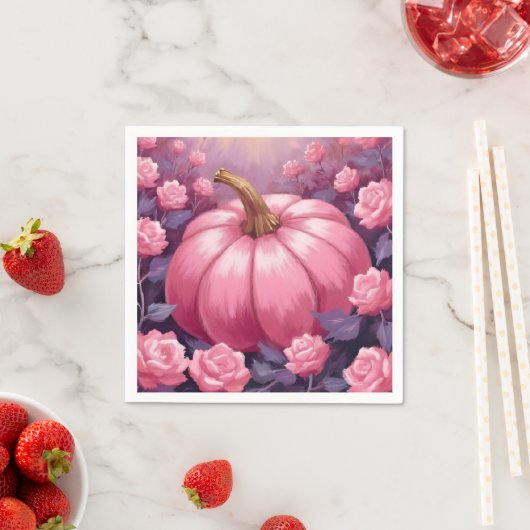 Roze Pompoen Roos Bloemen Halloween Thanksgiving Servet (Insitu)