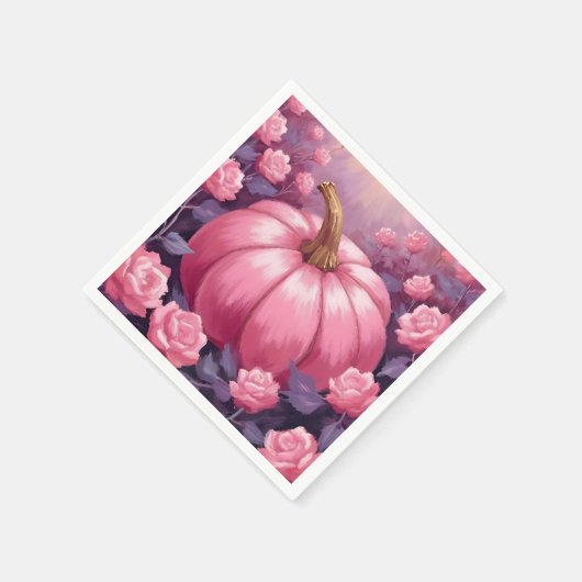 Roze Pompoen Roos Bloemen Halloween Thanksgiving Servet (Hoek)