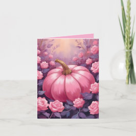 Roze Pompoen Roos Bloemige Halloween Thanksgiving Feestdagen Kaart