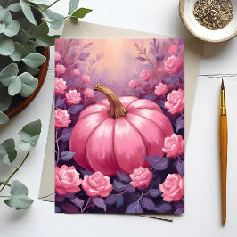 Roze Pompoen Roos Bloemige Halloween Thanksgiving Feestdagenkaart