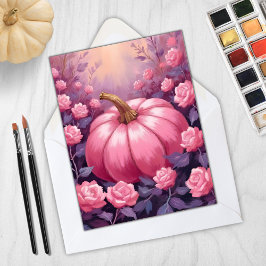 Roze Pompoen Roos Bloemige Halloween Thanksgiving Feestdagenkaart