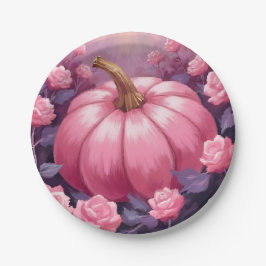 Roze Pompoen Roos Bloemige Halloween Thanksgiving Papieren Bordje