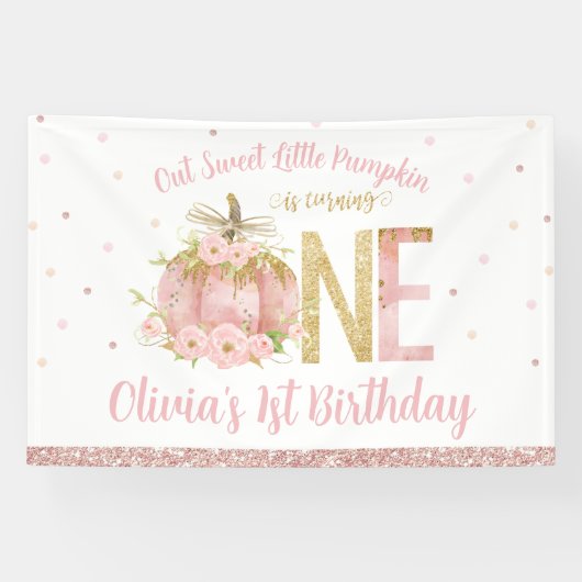 Roze Pompoen Roos Goud 1e Verjaardag Een Achtergro Spandoek (Horizontaal)