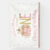 Roze Pompoen Roos Goud 1e Verjaardag Een Achtergro Spandoek (Verticaal)