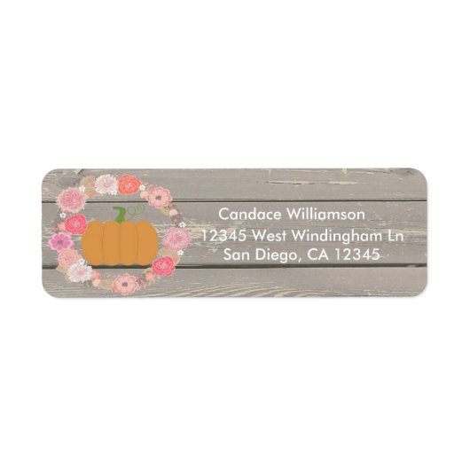 Roze Pompoen Rustic Floral Retouradres label (Voorkant)