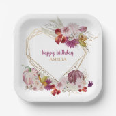 Roze pompoen rustieke bloemen gelukkige verjaardag papieren bordje (Voorkant)