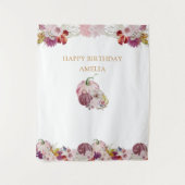 Roze Pompoen Rustieke Bloemen Meisjes Verjaardag Wandkleed (Voorkant)