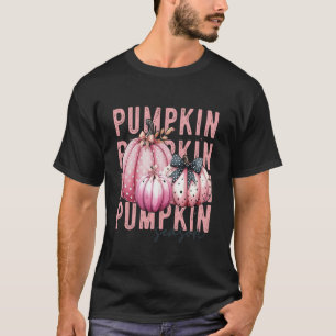 Roze Pompoen Seizoen Polka Dot Bow Coquette Herfst T-shirt