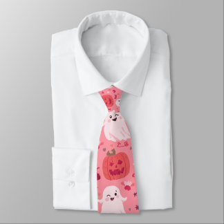 Roze pompoen Spookachtige verrassing Stropdas