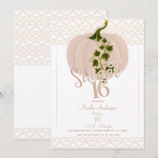 Roze Pompoen Sweet 16 Verjaardagsfeestje Kaart (Voorkant / Achterkant)