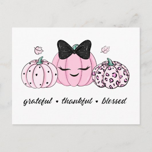 Roze Pompoen Thanksgiving Briefkaart (Voorkant)